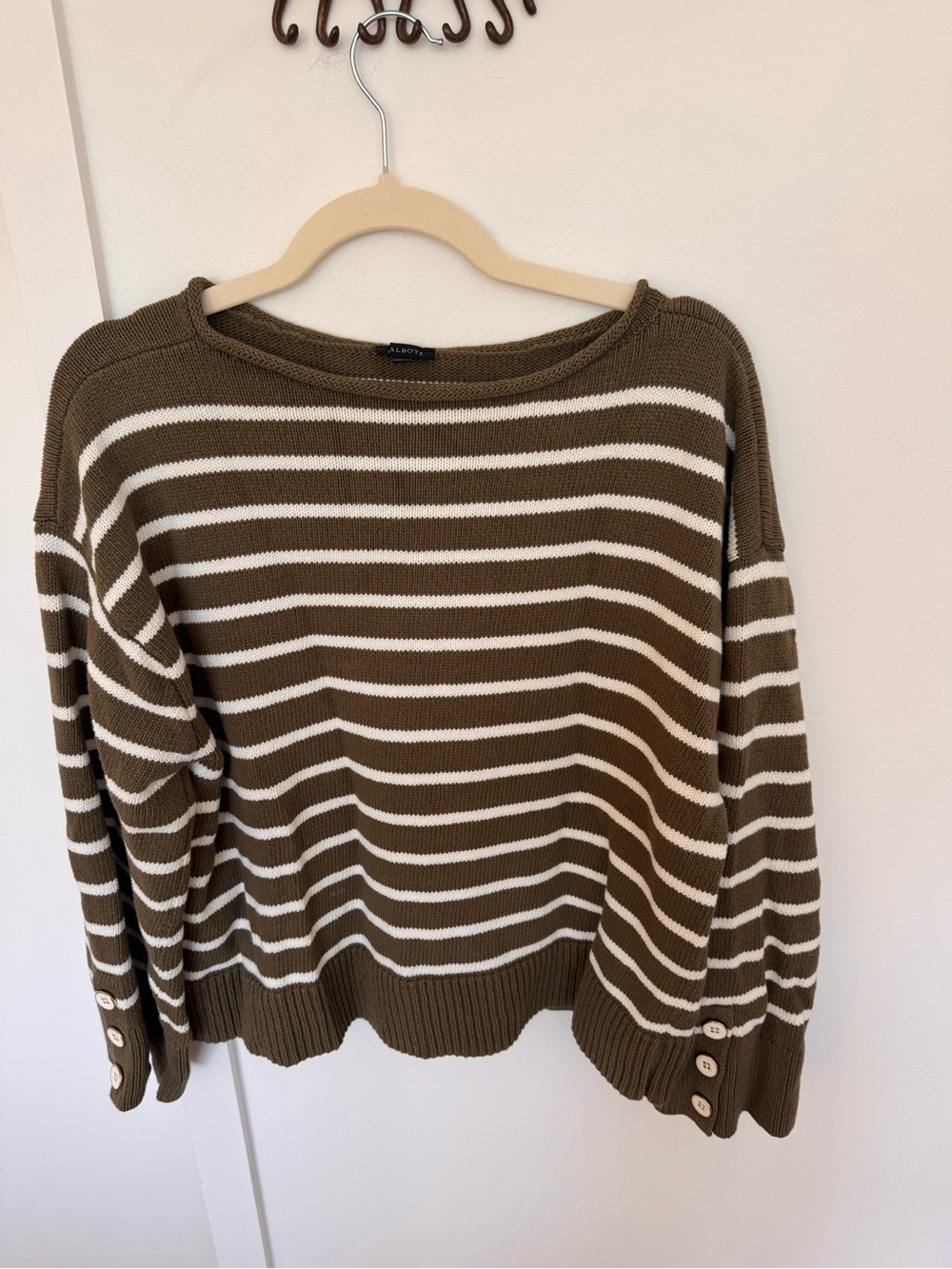 Talbots Rollneck Striped Sweater Olive Green